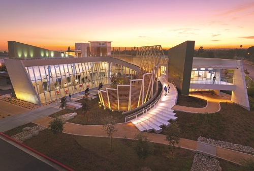 Top view of a building at sunset